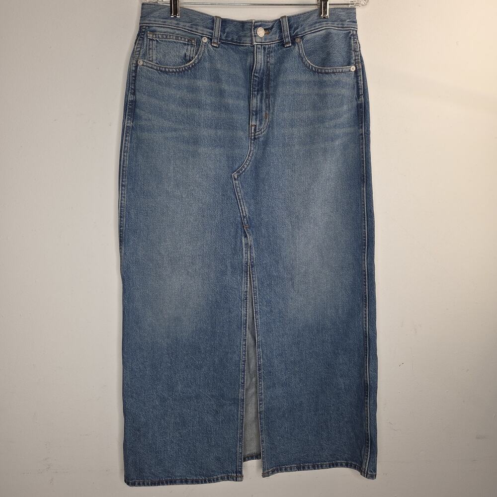 Madewell Denim Skirt Womens 29 Blue Front Slit A-Line 100% Cotton Medium Wash